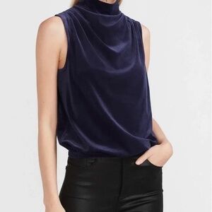 Express Dark Blue Velvet Mock Neck Tank Size Small
